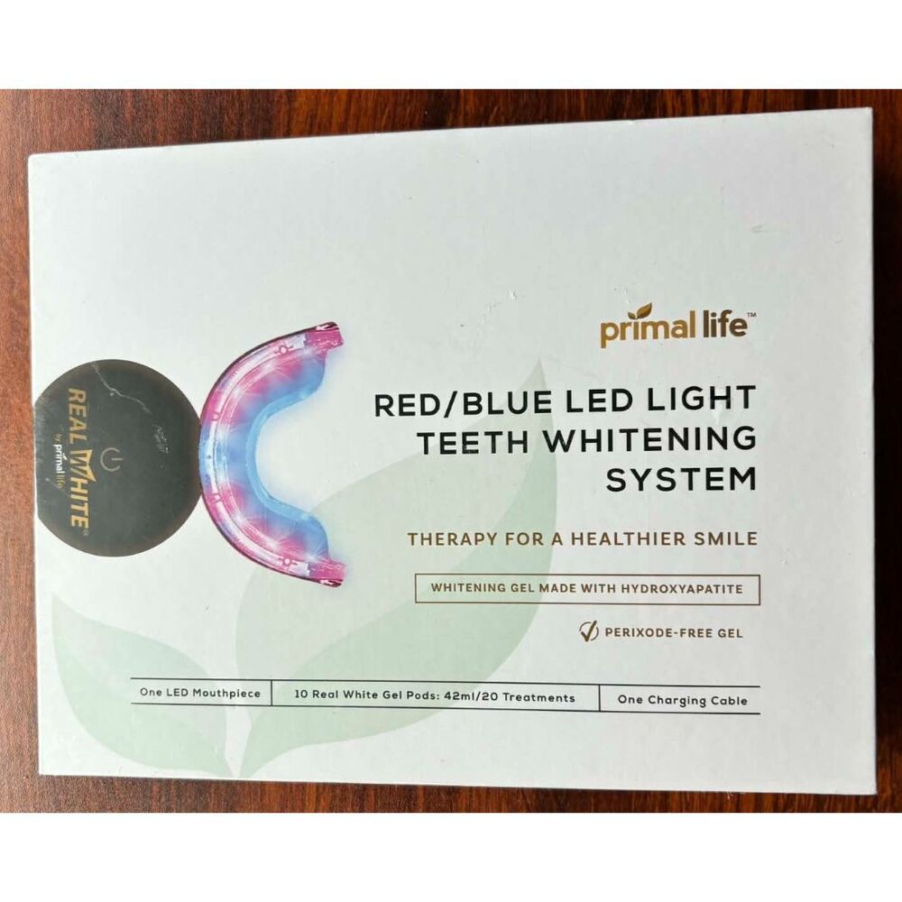 Primal Life Real White Red Blue LED Light Teeth Whitening System